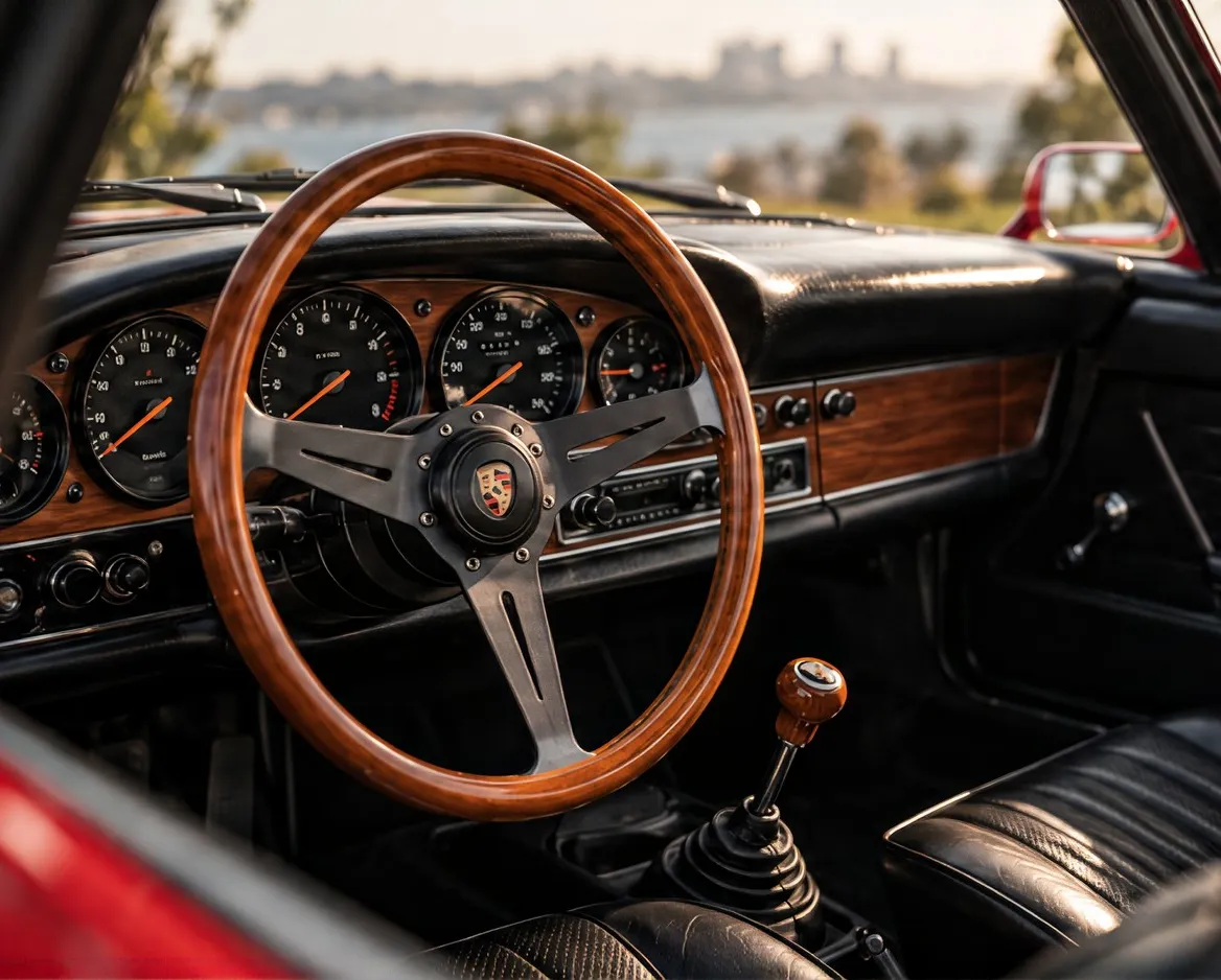 Classic car wooden steering wheel